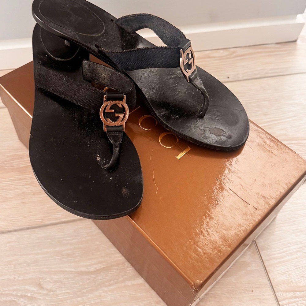 Gucci kitten heel Lifford Sandal WOMEN'S black leather. US 8 - Picture 5 of 5